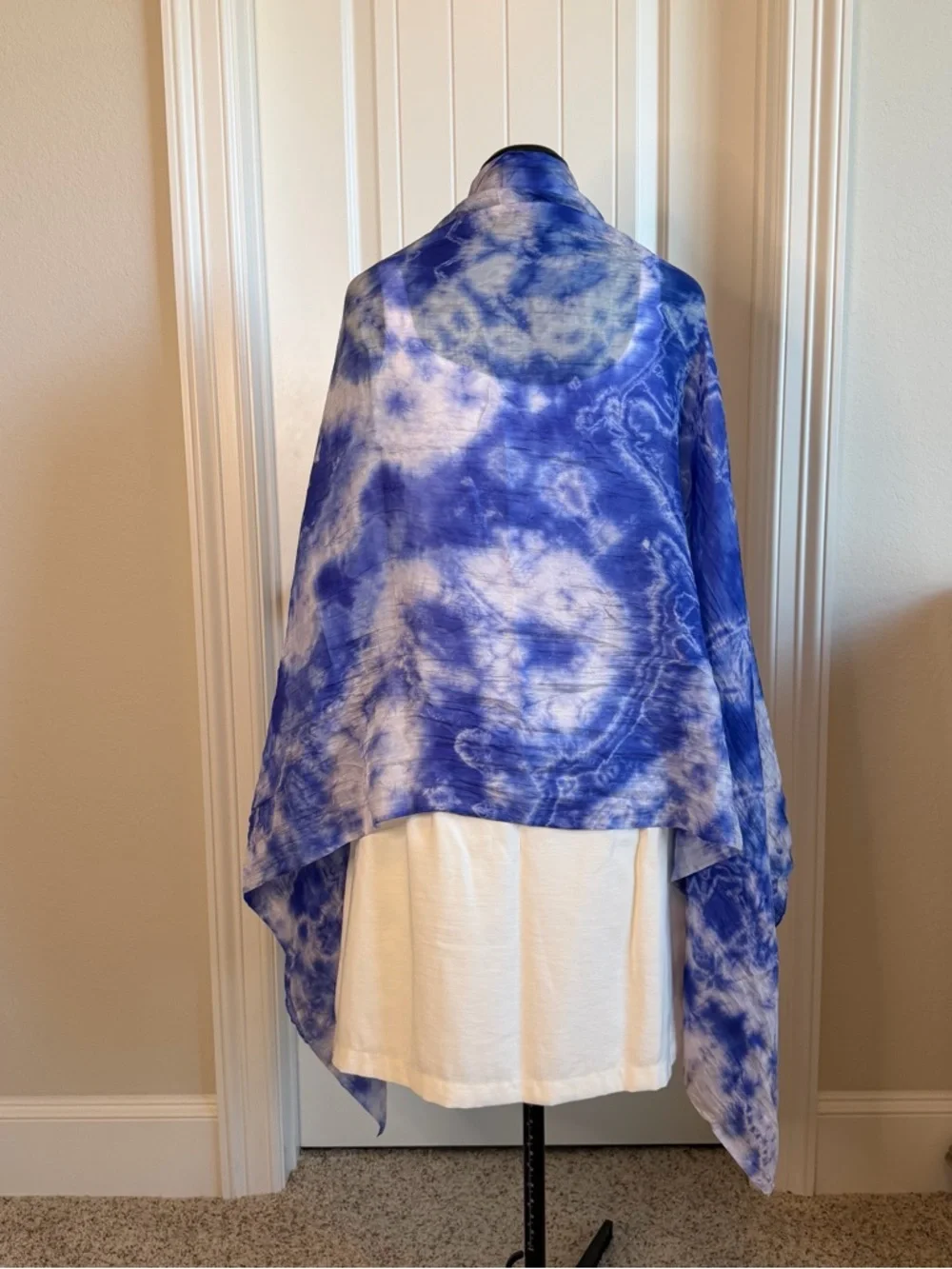 2/$30 100% Silk Blue Tie-Dye Watercolor Women's Scarf - Lightweight Fashion Wrap